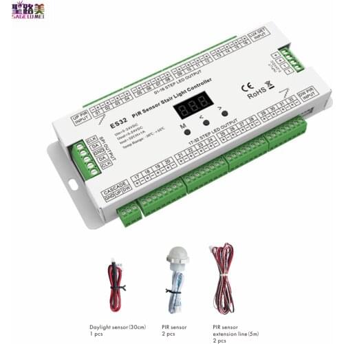 32CH Multifunctional PIR Sensor Stair Light Controller with Daylight Detection For DC5V - 24V 12V WS2801 WS2811 WS2812 led Strip