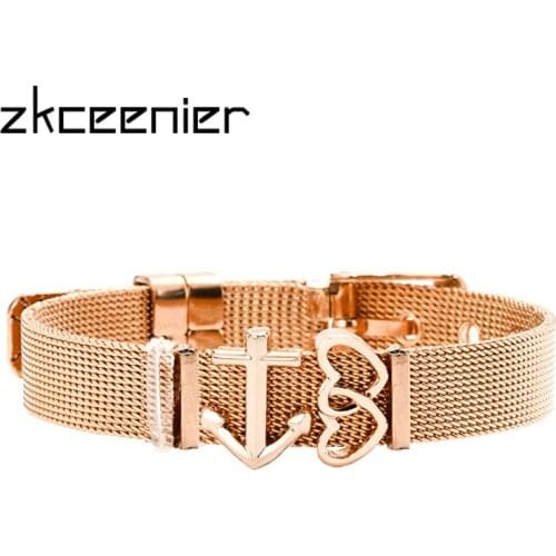 Fashion Woman Men Bracelet Stainless Steel Mesh Bracelet Double Love Heart Anchor Charm Brand Bracelet for Female Jewelry Gift