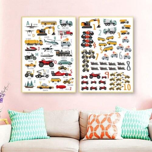 Cartoon Toy Alphabet Poster Number Letter Picture Education Learning Print Painting Kids Poster Nursery Wall Art Boy Room Decor