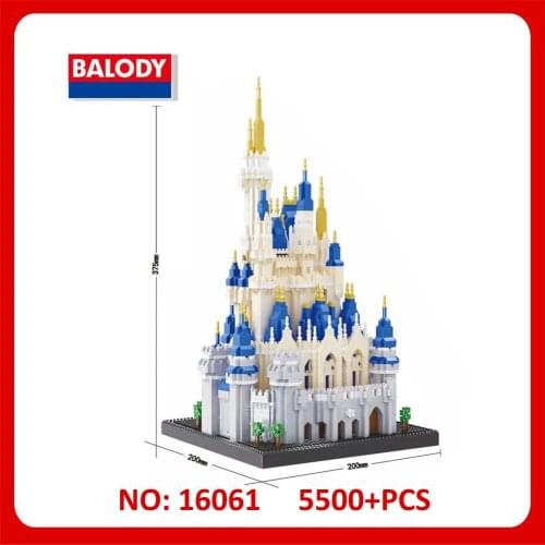 Balody 16061 Architecture Model Set White Blue Fantasy Castle Micro Mini Blocks Building DIY Bricks 5500pcs For Children