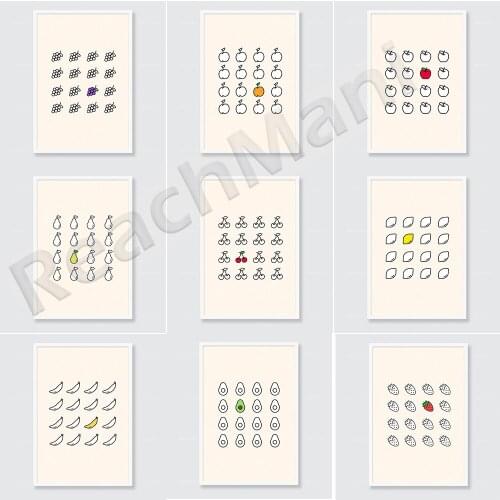 Fruit wall art version, line art prints, kitchen prints, modern home decoration, minimalist art prints decorative posters
