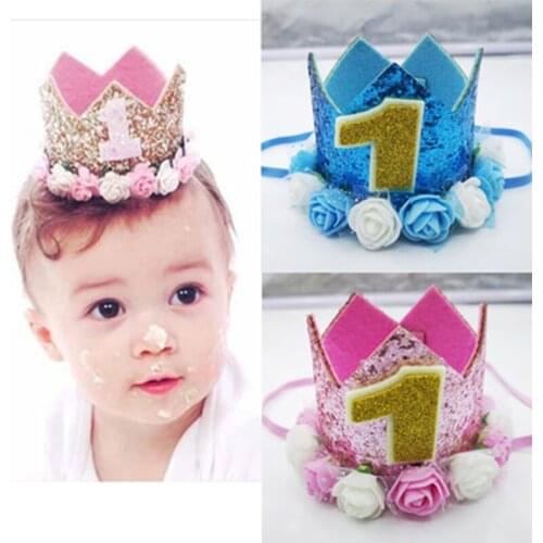 Newborn Baby 100 Days Happy Birthday 1 2 3 Years Old Flower Crown Digital 1st Birthday Hat Kids Hair Headbands Party Decorations