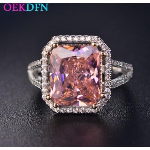 OEKDFN Real 925 Sterling Silver Rings Pink Sapphire Diamonds Gemstone Wedding Engagement Cocktail Women Ring Bands Jewelry