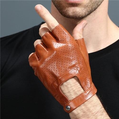 Fingerless Leather Gloves Car Driving Gloves Mens Genuine Unisex Female Women Sports Half Fingers Tactical Anti Slip Breathable