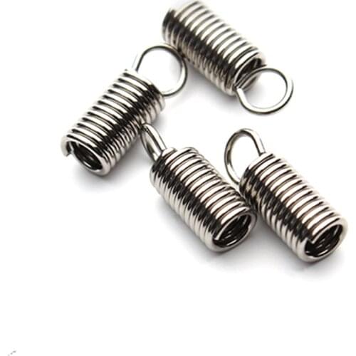 LOULEUR 25pcs/lot 2mm 2.5mm 3mm Hole Size Stainless Steel Spring Caps Connectors End Caps Fitting Leather Cord Jewelry Making