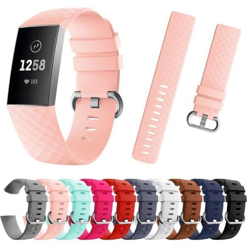 Men Women Strap for Fitbit Charge 3 Watch Silicone Replacement Band Diamond Pattern Bracelet Smartwatch Accessories