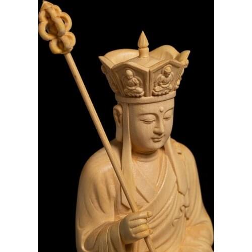 Boxwood 10cm 13cm Ksitigarbha Sculpture Wood Dizang Bodhisattva Buddha Statue Feng Shui Worship Home Decor