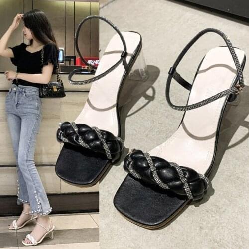 Summer New Fashion Elegant Women Sandals Crystal Transparent Heel Sandals Female Slip-on High Heels Womens Spring Shoes