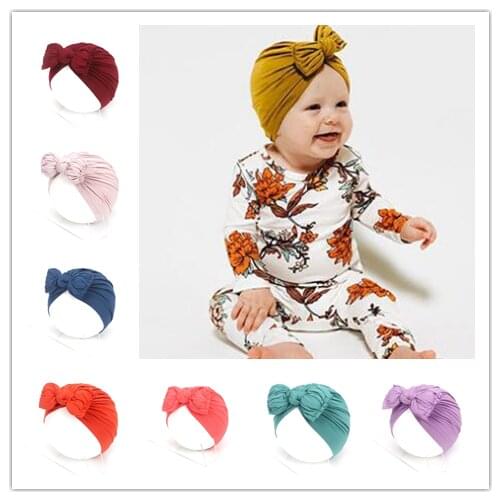 Newborn Folded Bowknot Hat Baby Solid Color Knotted Pullover Hat Infant Soft Cotton Hats Beanies Knot Turban for Children New