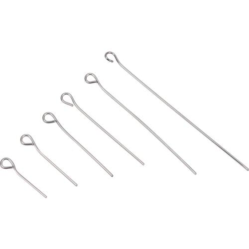 100pcs/lot Stainless Steel Silver Tone Head Pin 16 20 25 30 35 40 45 60mm Length Eye Pin Findings for DIY Handmade Jewelry Craft