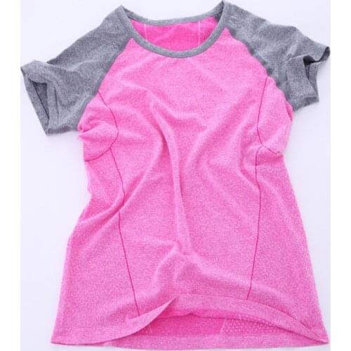Women Sport Fitness Yoga Shirt Top Patchwork Short Sleeves Round Collar Sport Shirt Quick Dry Breathable Tee For Running Jogging
