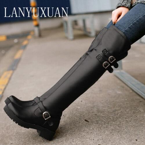 2017 Sale Botas Mujer Winter New Thick Heel Boots Size 34-43 Over Knee High Round Toe Waterproof Warm Platform Shoes Women 5915