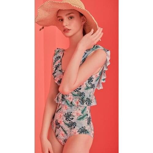 Plus Size One Piece Swimsuit Women Beachwear Swimwear 2021 Bikini Push Up Backless Sexy Print Ear Polyester Sierra Surfer Rash