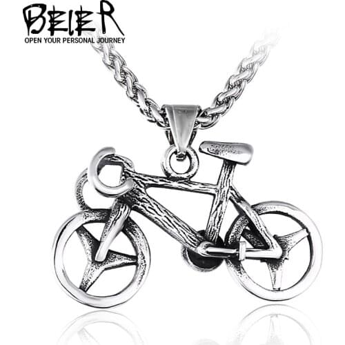 BEIER Good deatil Stainless Steel Necklace For Women Man Classic Bicycle Choker Pendant Necklace Engagement Jewelry Gift LHP124