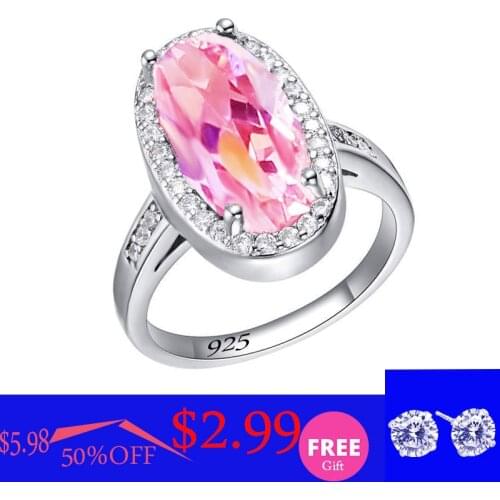 Pink White Topaz Silver 925 Ring For Women Birthday Wedding Jewelry Women Rings Buy One Get One Free Gift