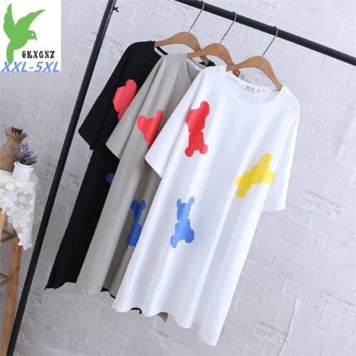 Plus size XXL-5XL Summer Dress Women Short sleeve Cartoon Print Dresses Female Round neck Loose Cozy Cotton Straight Dress G52