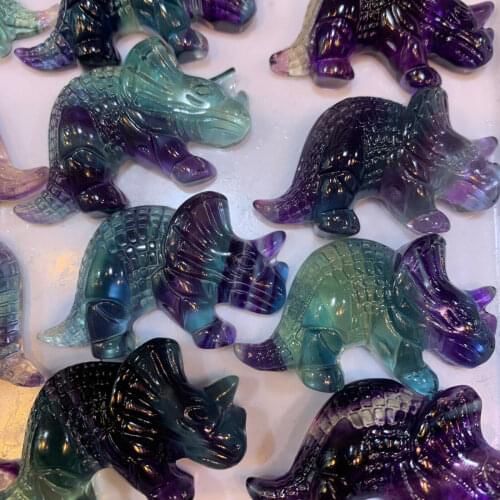 1PC Natural Color Fluorite Quartz Rhino Skull Crystal Handcarved Healing