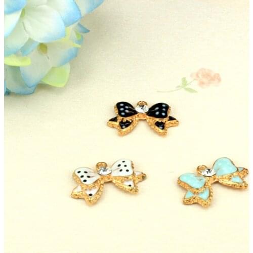 10pcs/lot Zinc Alloy Charms Enamel Charms Bow Tie Metal With Rhinestone Pendant For DIY Jewelry Making Accessories