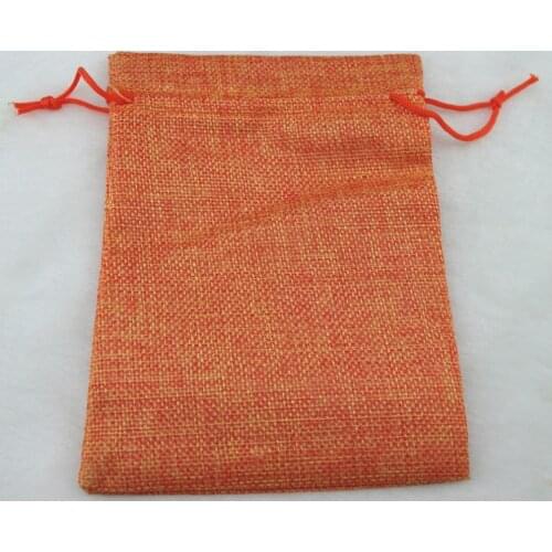 13x18cm 10pcs orange linen jute bag drawstring necklace jewelry package bag gift bag Wedding packaging bag