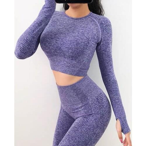 2pcs/set Vital Women Sport Suit Yoga Set Gym Workout Clothes Long Sleeve Fitness Crop Top + High Waist Energy Seamless Leggings