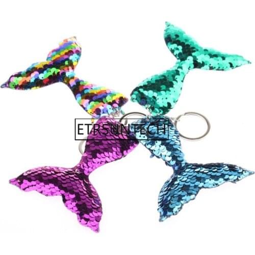 200pcs Sequins Mermaid Keychain DIY Mermaid Tail Pendant Colorful Keychain Jewelry Handbag Accessories Party Gift