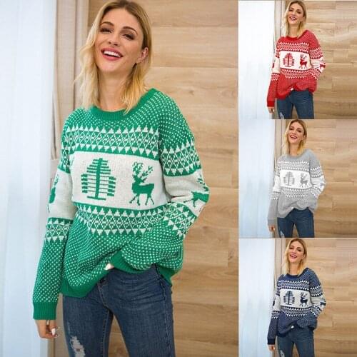 2020 Fall/Winter New European and American Christmas Sweater Female Geometric Elk Jacquard Knitwear