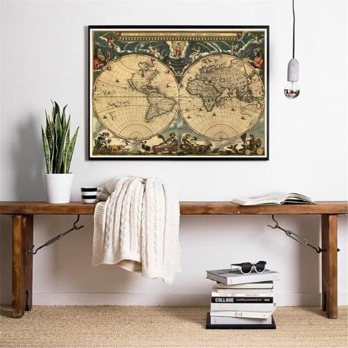 59*42cm The World Map Medieval Vintage Poster Retro Canvas Painting Wall Decor Living Room Home Decoration School Supplies