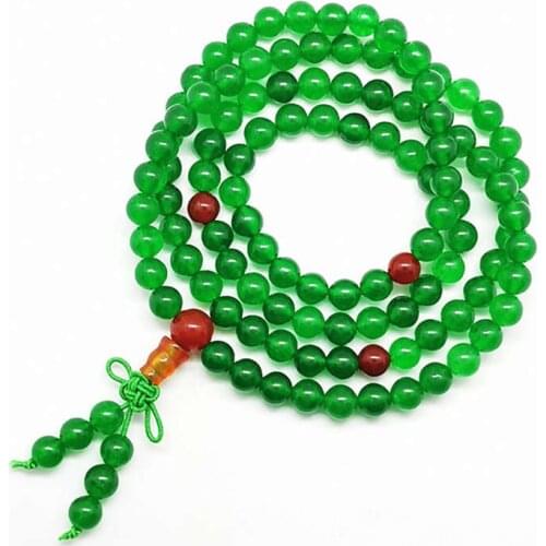 6mm Green Quartz Stone Beads Bracelet Buddhism 108 Meditation Prayer Mala for Girls BRO887