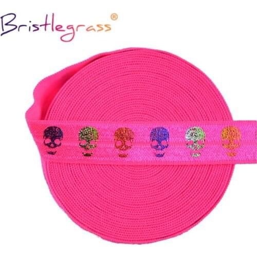 BRISTLEGRASS 50 100 Yard by Roll 5/8" 15mm Rainbow Skull Foil Print Fold Over Elastic FOE Spandex Band Tape Hair Tie Sewing Trim