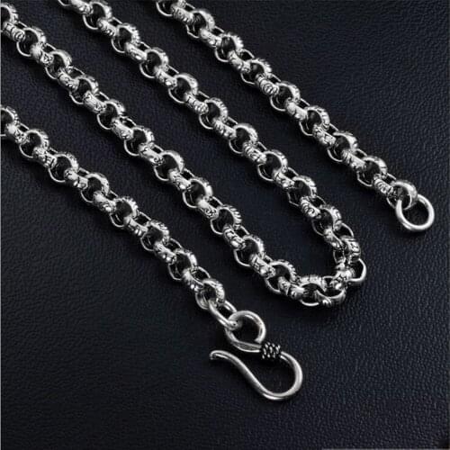 New solid S925 pure Silver Six Words Mantra Silver Bead Man Necklace Thai Silver 5MM Clavicle Chain man Fashion Sweater Chain