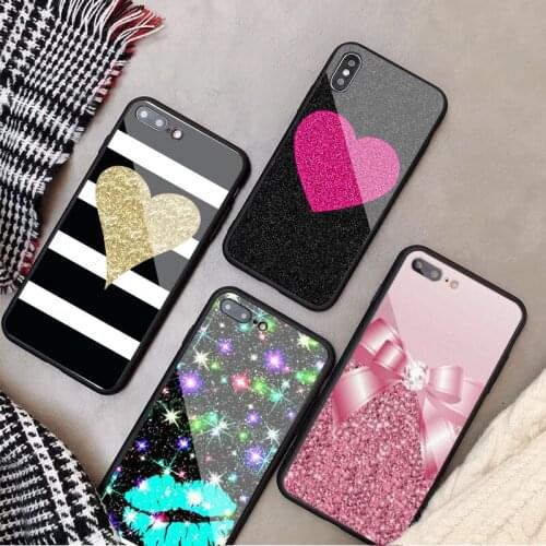 For iPhone 6 6plus 7 plus 8 8plus 5 5S SE X XS XR XS Max Stripes With Heart lips Accessories Tempered Glass Phone Case