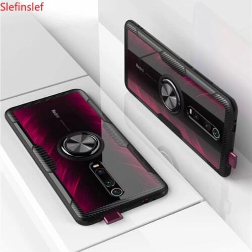 Tempered Glass Case For Redmi K20 Note 7 8 Clear Armor Cover For Mi Note 10 CC9 PRo A3 Lite 9T Mi9T 9 SE Metal Ring Holder Coque