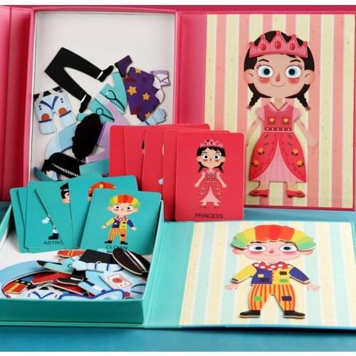 Kids Wooden Montessori Magnetic Dress Changing Jigsaw Game Toys Preschool Multifunction Drawing Board Educational Puzzle Toys