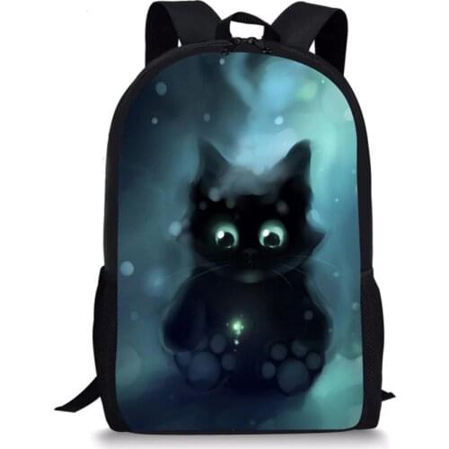 HaoYun Childrens School Backpack Black Fantasy Cats Pattern Kids School Book Bags Cartoon Small Animal Painting Travel Backpack