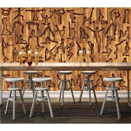 Beibehang Custom wallpaper 3d photo murals fitness sports yoga leisure clubs wood grain tooling bedroom background wall paper