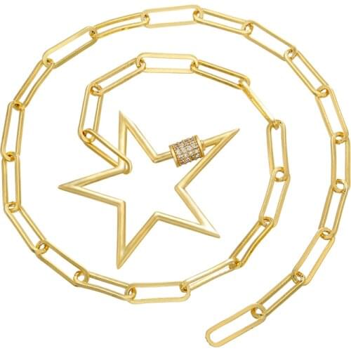 HECHENG Thick chain LINK necklace wholesale cz Cutout star lightning lock pin for women girls gift VE43