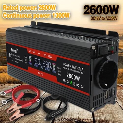 Home/Car/Outing DC 12V to AC 230V 1500W/2000W/2600W EU socket Black LCD display Modified Sine Wave dual doubleUSB Power Invert