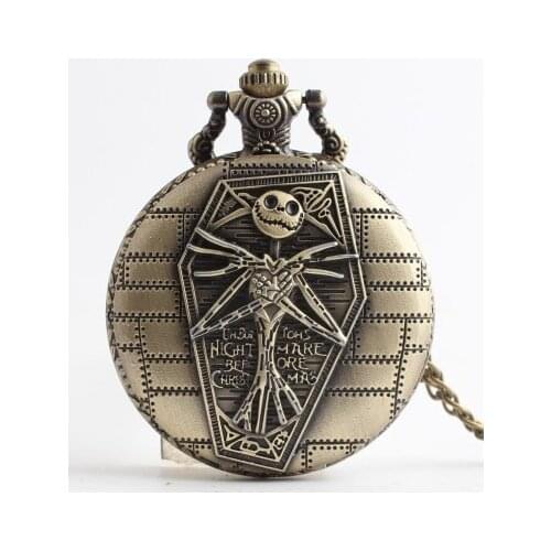 Nightmare Before Christmas Theme Pendant Pocket Watch Mens Women Quartz Watches Vintage Steampunk Necklace Unique Gifts