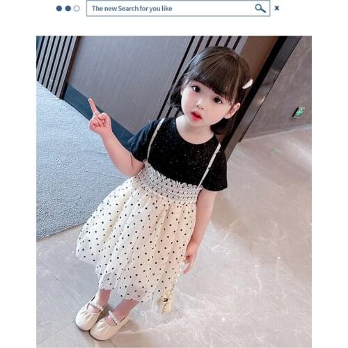 Summer new girl Korean black polka dot dress childrens fashion gauze princess dresses kids clothing
