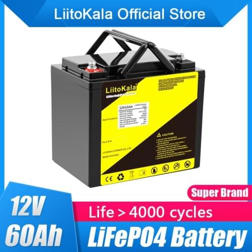LiitoKala 12V 60Ah Deep Cycle LiFePO4 Rechargeable Battery Pack 12.8V 60Ah Life Cycles 4000 with Built-in BMS Protection
