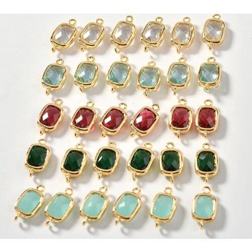 Copper Plated 18k Gold Color Square Color Crystal Double Hanging Bracelets Necklaces Earrings Jewelry Accessories DIY Handmade