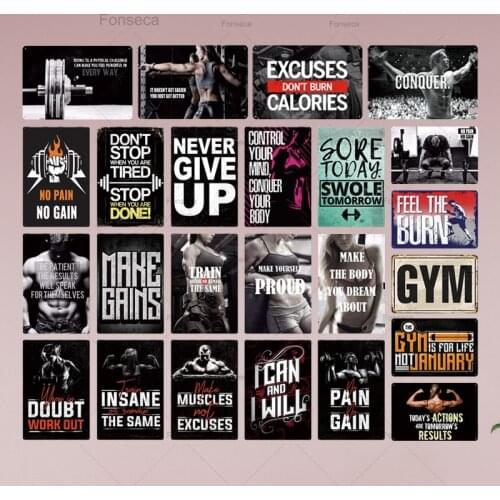 Gym Sign Metal Poster Plaque Metal Work Out Wall Decor for Man Cave Gym Tin Sign Decorative Plate