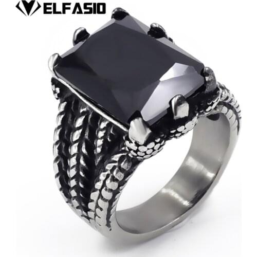 Mens Stainless Steel Ring Silver Dragon Black Cubic Zirconia Biker Jewelry size 8-15