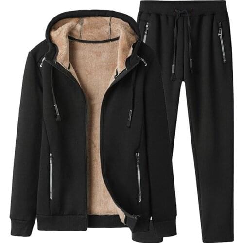 Mens sports suit autumn/winter Plus velvet warm mens tracksuit Two Piece Sets Casual tracksuit winter male Man sweatshirts