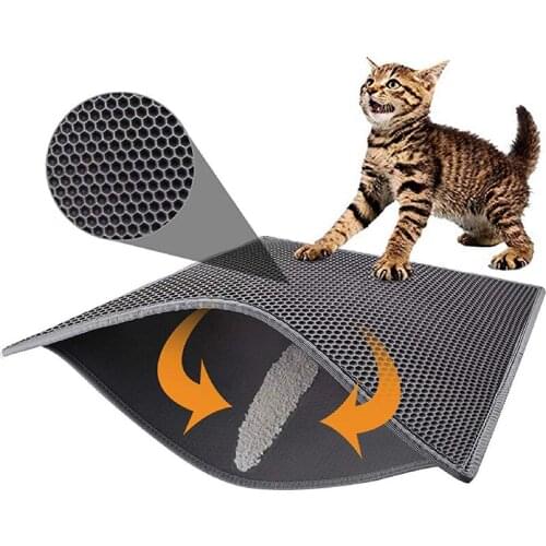 Cat Litter Mat Super Size 30” X 22”, Honeycomb Double-Layer Waterproof Urine Proof Material Sifting Easy Clean Scatter Control