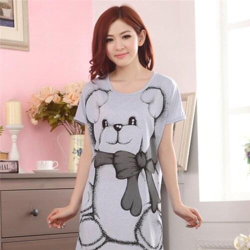Cartoon Bear Print Night Dress 2020 New Women Nightgown Slim Short Sleeve Sleepshirts Nightdress Sexy Nightie Sleepwear