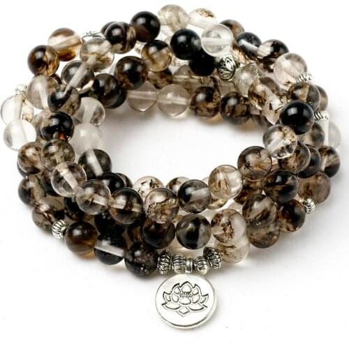 Black Watermelon Rind Stone Mala Necklace & Bracelets For Men Yoga Bracelet Lotus 108 Beads Bracelet Women Jewelry