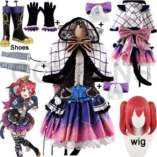 Love Live Sunshine Aqours Kurosawa Ruby Hallowmas Halloween Cloak Tops Dress Uniform Outfit Cosplay Costumes Wigs and shoes