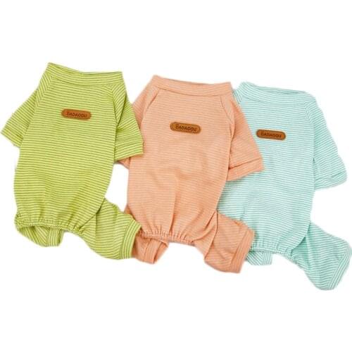 Strips Cat Clothes Pet Dog Pajamas Simple Long Sleeve Dog Tshirt Jumpsuit Hoodies Hoody Overalls Fr Small Dogs Pet Cat Pyjamas L