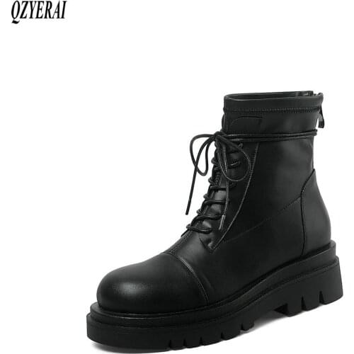 QZYERAI New style ankle Women boots Motorcycle boots outdoor warm Female boots bottom of the thick winter Women shoes